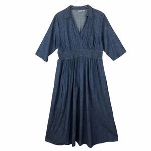 eShakti Smocked Waist Chambaray Shirt Dress L